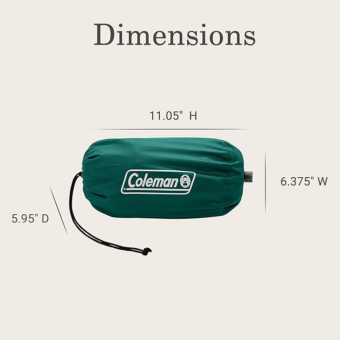 Coleman Inflatable Sleeping Pad Soft &amp Comfortable with Brushed Knit Surface Easy Inflatation Lightweight Green