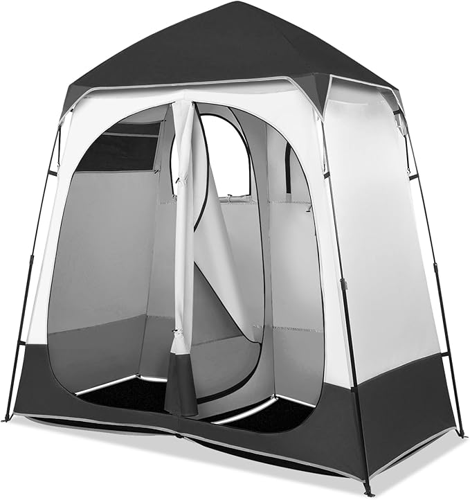 VINGLI 2 Room Shower Tent 7.5 FT Instant Pop Up Shelter with Carrying Bag Privacy Changing Room TentPerfect for Portable Toilet Camping Dressing Outdoor Indoor Easy Set Up