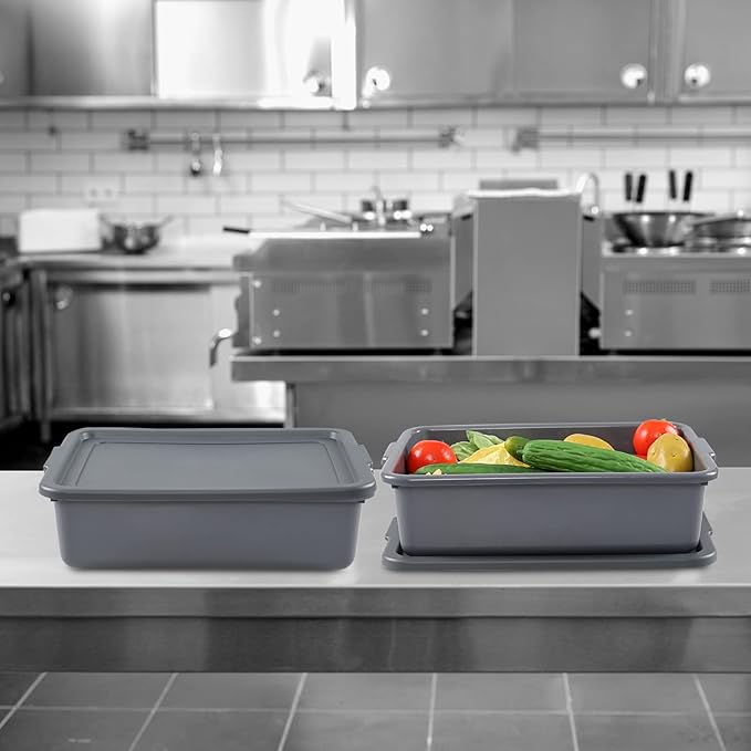 Ggbin 13 L Commercial Bus Tub with Lid 3 Packs Grey Restaurant Wash Basin Dish Pan