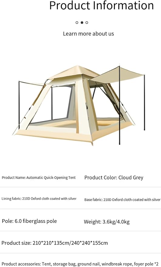 Outdoor Camping Tent Canopy 2-in-1 3-4 People Beach Fully Automatic Portable Folding Camping Equipment