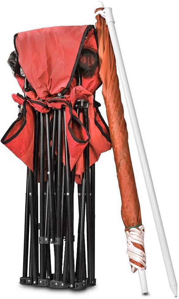 GoTeam Portable Double Folding Chair w/Removable Umbrella Cooler Bag and Carry Case - Red