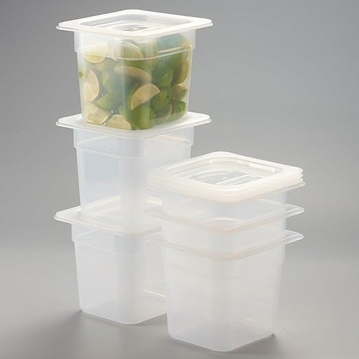 CURTA 6-Pack 1/6 Size 6 Deep Food Pan with Sealing Lid – NSF Commercial-Grade Translucent Polypropylene Stackable Freezer-Safe Storage for Restaurants Catering &amp Buffets