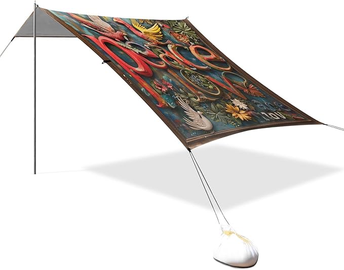 ALAZA Peace and Love Dove Beach Tent Sun Shelter UPF50+ Protection Beach Shade Canopy w/ 4 Sandbags for Outdoor Camping Fishing Backyard Fun Picnic 10x9 ft