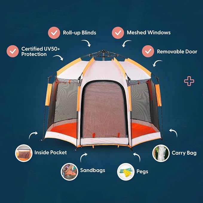 Beach Pop Up Tent &amp Sun Shelter - 5 Sec Setup | Adjustable Sunshade Nano Water/Mosquito Proof UPF 50+ | for Camping Picnic Sports Concert Set w/Storage