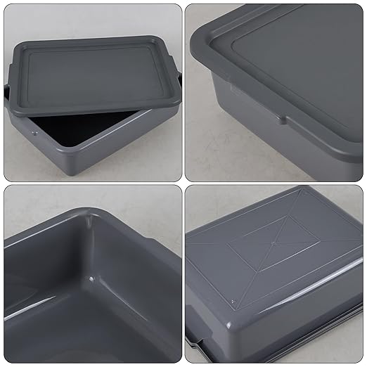 3 Pack 13 Liter Bus Tub with Lid Restaurant Dish Tub with Lids Grey
