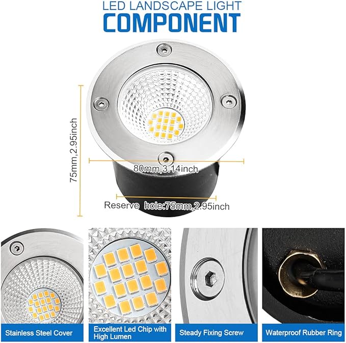 7W Led Landscape Well Lights Low Voltage Landscape Ground Lights12V/24V Landscape LightingIP67 Waterproof Outdoor InGround Lights for Garden Tree UplightsDeckYardPatio 6Pack(Warm White)