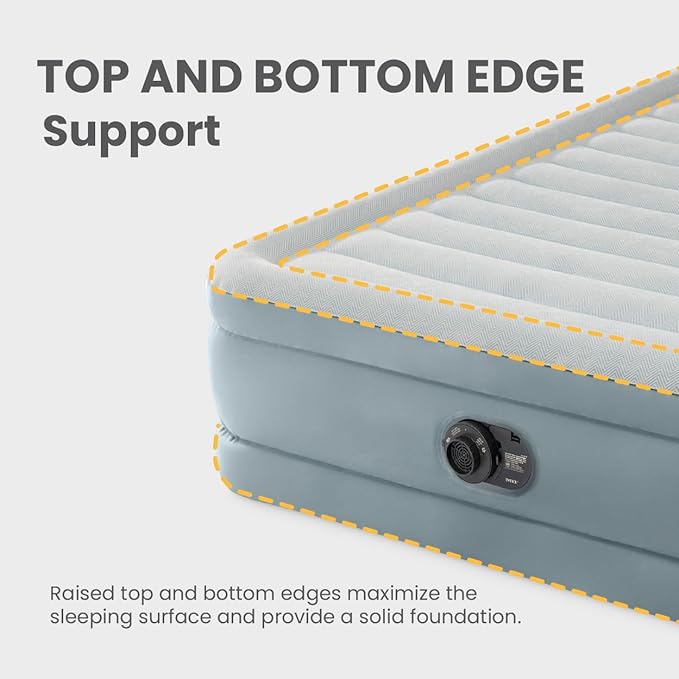 Intex 64823ED 18in Queen Dura-Beam Premium Comfort Inflatable Air Mattress with Built in Pump for Travel and Camping 600lb Weight Capacity