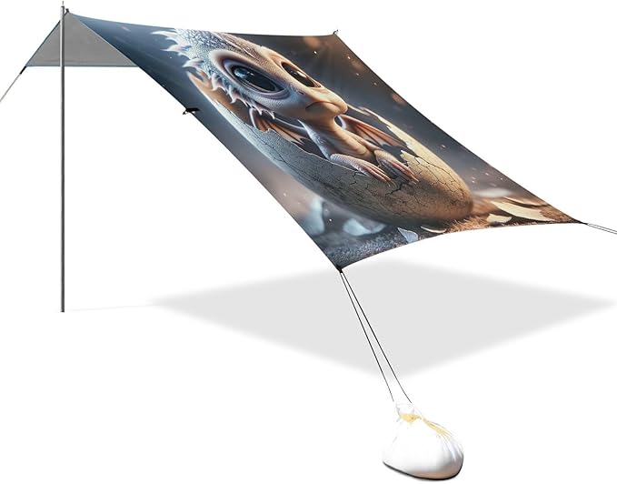 ALAZA Cute Baby Dragon Beach Tent Sun Shelter UPF50+ Protection Beach Shade Canopy w/ 4 Sandbags for Outdoor Camping Fishing Backyard Fun Picnic 10x9 ft