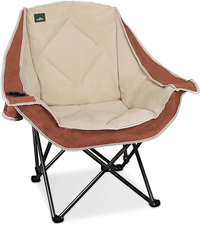 Northroad Folding Camping ChairOversized Portable Camping Chair w/Cup HolderHeavy Duty Padded Lawn Chair for Outdoor Tailgates Beach and Sports Moca