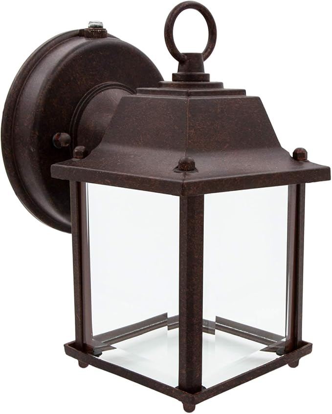 Maxxima LED Porch Lantern Outdoor Wall Light - Aged Bronze with Clear Glass 3000K Warm White 650 Lumens Dusk to Dawn Photocell Light Sensor Patio or Porch Sconce Fixture Exterior Lighting - Brown