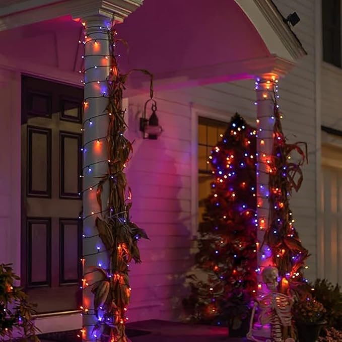 kemooie 500 LED Halloween Lights 164FT 8 Lighting Modes Plug in Waterproof Fairy Lights for Outdoor Tree Party Garden Balcony Halloween Decorations (Purple and Orange)