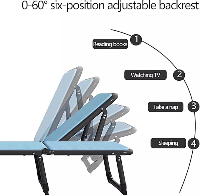 Portable Folding Bed for Adults 4 X 360° Universal Wheels 6 Positions Adjustable Reclining Folding Camping Cot Free Cushion and Dusts CoverGrey-190 * 70 * 35cm