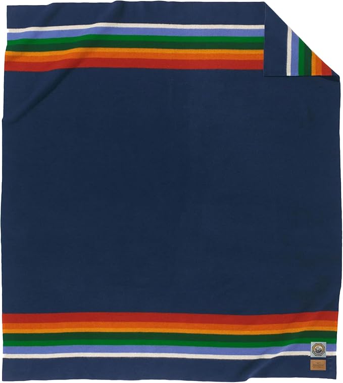 Pendleton National Park Blanket Full 80 x 90 - 100% Wool Soft and Durable Throw for Home &amp Outdoor Adventures Iconic Park Stripes Collectible Keepsake - Crater Lake Navy