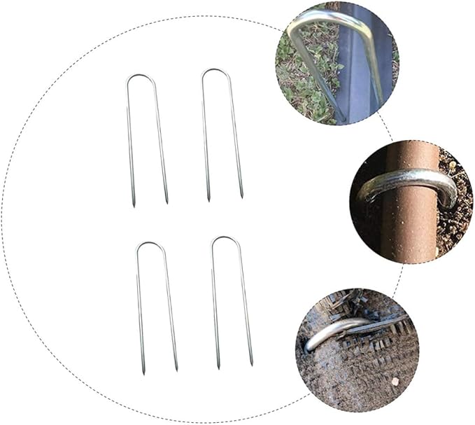 4Pcs Heavy Duty U Shape Steel Tent Stakes Durable Camping Ground Nails for Secure Garden Edging Tent Installation Easy to Use for Hard Soil and