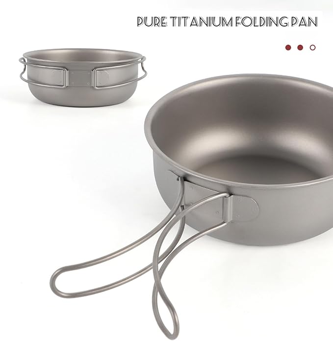 Camping Frying Pan Ultralight Titanium Outdoor Cookware for Hiking Backpacking Portable Folding Handle Mess Kit Skillet (700ml/1200ml)