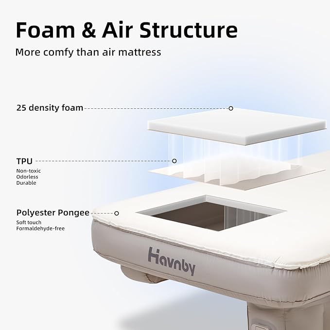 SUV Car Bed TPU Air Foam Inflatable Backseat Mattress Rearseat Camping CozyPad with Rechargeable Built-in Pump Portable Blow Up Travel Sleeping Mattress for Rav4 CRV
