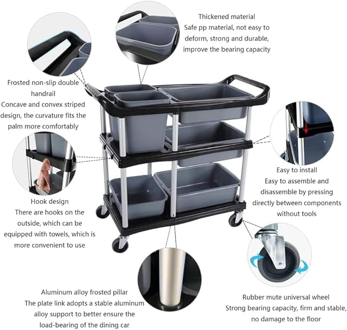Commercial Products Standard Bus Box/Utility CartGray Large Bus Tub Plastic Heavy Duty Restaurant Wash Basin/Dish Washing Tub for Kitchen Organization/Storage (THA52)