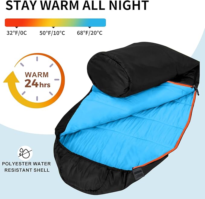 KAMPKEEPER Mummy Sleeping Bag Cold Weather Camping Sleeping Bag 32℉ 3-4 Seasons Adults Sleeping Bag Non-Snag Zipper with Adjustable Hood for Backpacking Hiking