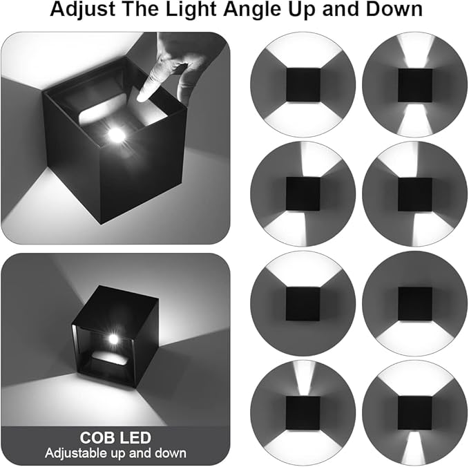 BIRTALO 20 Watt LED Up and Down Outdoor Wall Lights Adjustable 6500K Modern Wall Sconce Square Waterproof Black Aluminum Exterior/Interior Porch Lighting for Living RoomGardensStairs2 Pack
