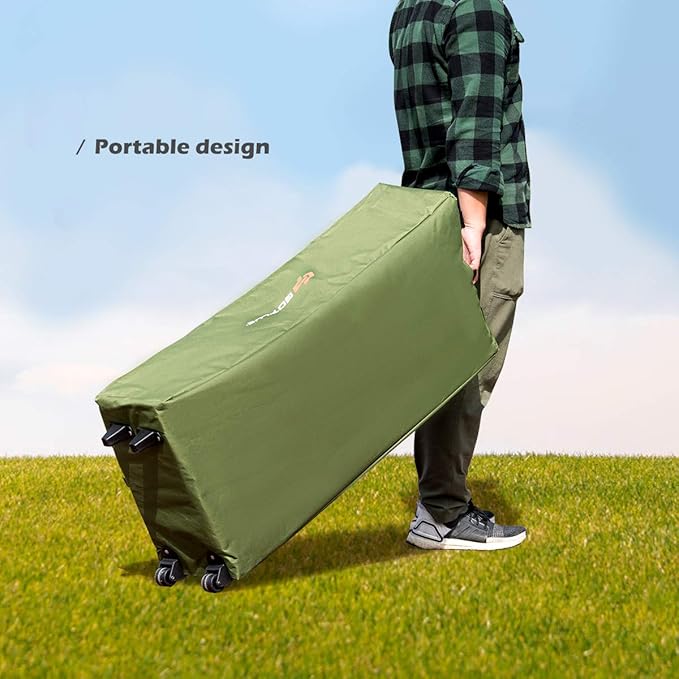 Double Tent Bed Portable Camping Tent with Air Mattress and Pillow Folding Camping Cot of Metal Frame Double Sleep Bag with Polyester Canopy for Outdoor Family Camping Picnic - Military Green