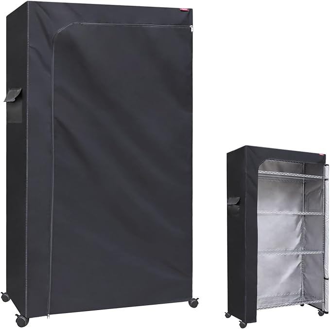 Shelving Cover Wire Shelf Covers Storage Rack Dust CoverThe Two-Way Zipper Design can be Opened up Down or All for Easy Access 42 WX18 DX72 H(No ShelvesBlack)