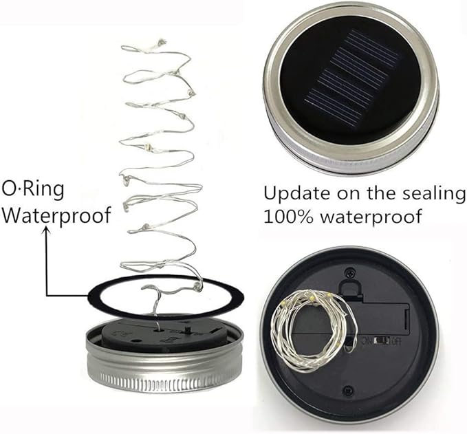 30LED Solar Mason Jar Lights 8 Pack Jar Lid String Lights (No Jars) Waterproof Fairy Firefly Light for Garden Patio Outdoor Yard Lawn Decor(Cool White)