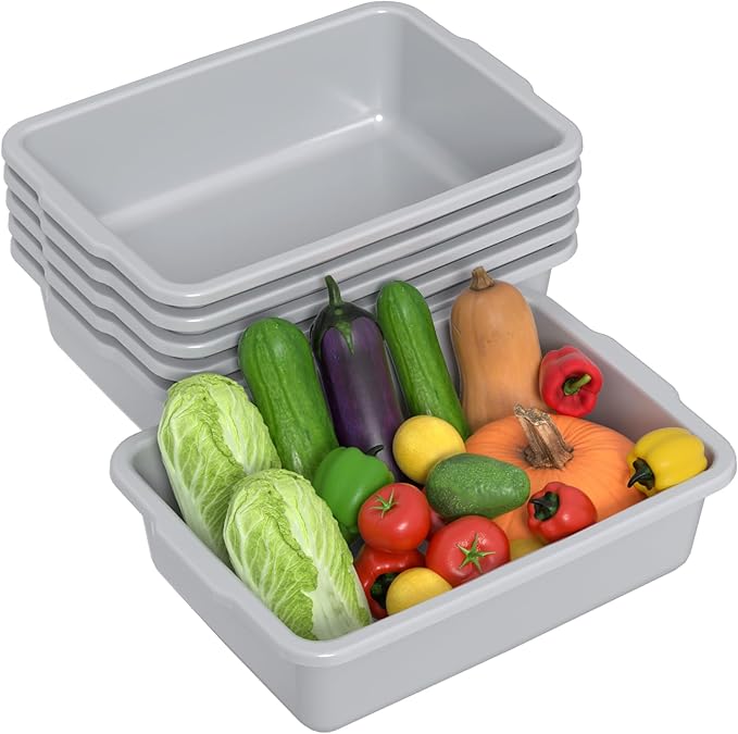Obstnny 22 L Grey Plastic Utility Bus Tubs 6 Packs Commercial Dish Tubs Restaurant