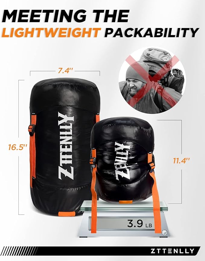 Ultimate 4-Season Down Sleeping Bag for Adults - Lightweight &amp Compact 550/600 FP 0°F to 30°F for Backpacking Camping &amp Hiking