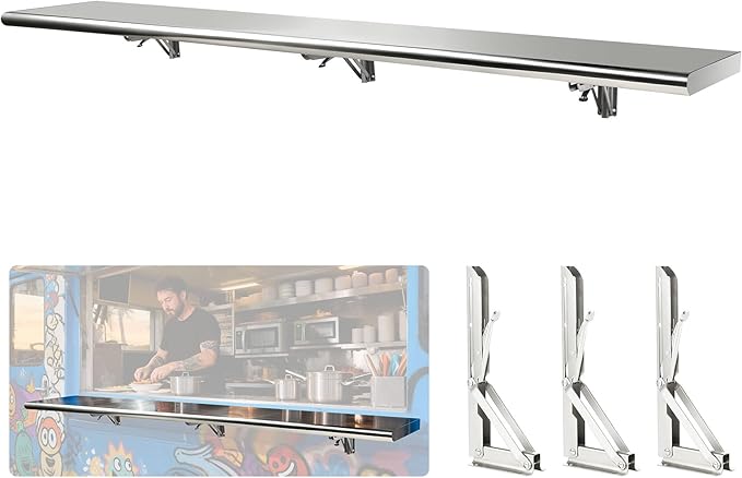 70'' L x 12''W Folding Concession Shelf- Stainless Steel Food Shelf Stand Serving for Concession Serving Window