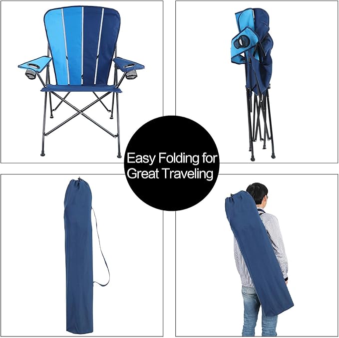 LET'S CAMP Oversized Camping Chairs Lawn Chair Support 300LBS Portable Collapsible Chair with Cup Holder