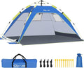 Glymnis Pop Up Beach Tent Sun Shade Shelter for 3-4 Person with UPF 50+ Lightweight &amp Easy Setup Vent Windows &amp Zippered Door Extended Floor Family Instant Beach Tent