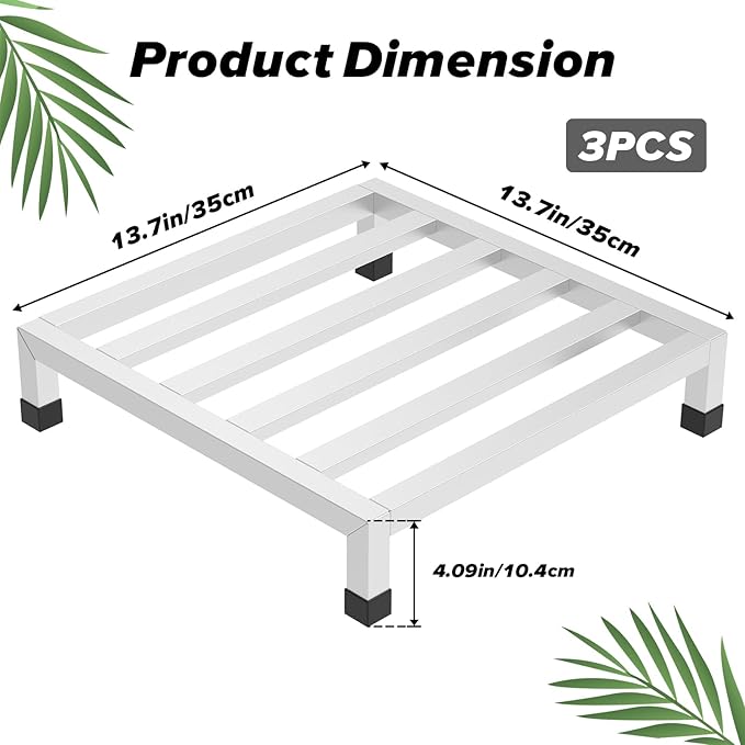 Dunnage Rack 13.8 L x13.8 W x4.09 H3 Pack Stainless Steel Dunnage Rack 1000+ Pound CapacityAssembly-Free Commercial Food Floor Stand for Storage in Restaurants Kitchens Shop Garages