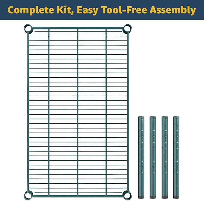 18 x 72 x 14 Green Epoxy Wire Storage Shelf Dunnage Rack Commercial 1 Tier Small Shelf