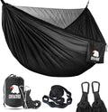 Covacure Camping Hammock - 772lbs Capacity Double Hammock with Tree Straps Lightweight Parachute Nylon Outdoor Survival Gear for Hiking Backpacking Travel or Backyard (Black)