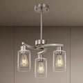 3 Light Brushed Nickel Dining Room Light FixtureModern Kitchen Chandeliers Over TableAdjustable Height Industrial Hanging Pendant Lights for Kitchen Island with Glass Shade