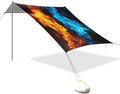 Red Blue Flame Beach Tent Sun Shelter 9.2' x 10.5' Beach Canopy with 4 Sandbags 4 Stability Poles Sand Shovels - Tent Canopy for Beach Camping Fishing Picnics