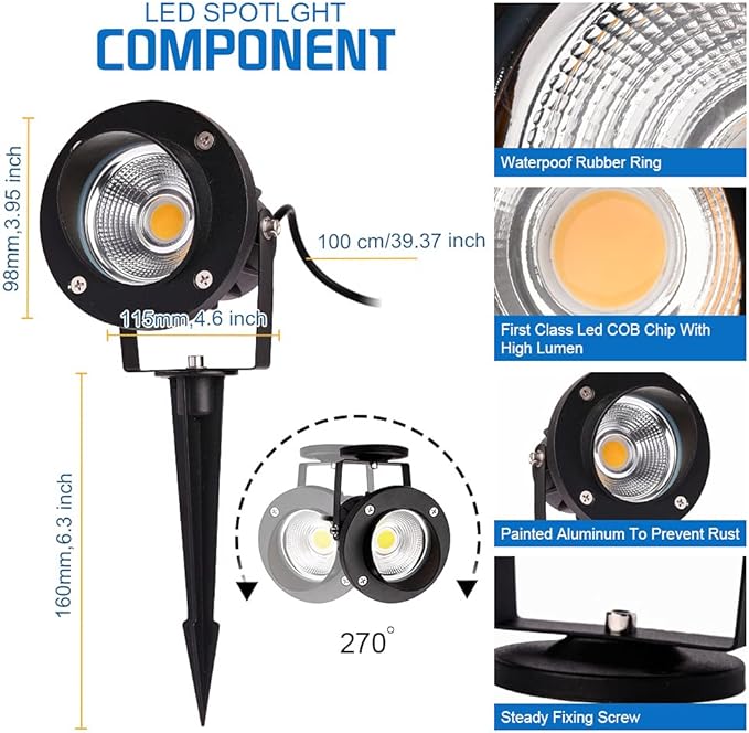 18W Low Voltage Landscape Lighting LED Spotlight Outdoor 12V~24V AC/DC Waterproof Landscape Lights Spot Lights for Yard with Spiked Stake Warm White Flag Light Garden Decorative Lamp (2 Pack)