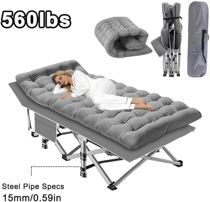 Camping bed with a load capacity of 560/660/760 lbs with a mattress and a storage bag. It is a foldable and easy-to-store guest bed A version without a mattress is also available (Grey 560lbs)