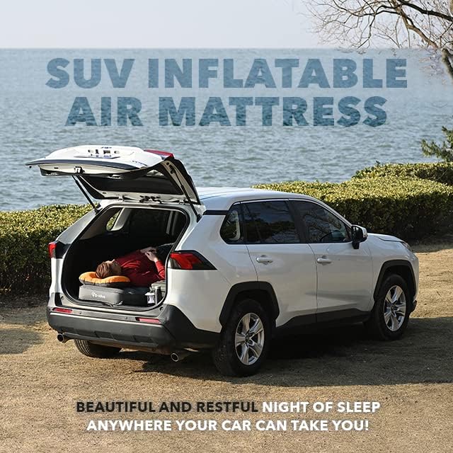 D-Hive Shortened Length - Unbeatable Durability SUV Air Mattress for Car Camping Durable Extra Thick 300D Oxford Fabric Quick Easy Set-Up w/Electric Pump Car Mattress with Base Extenders 180cm