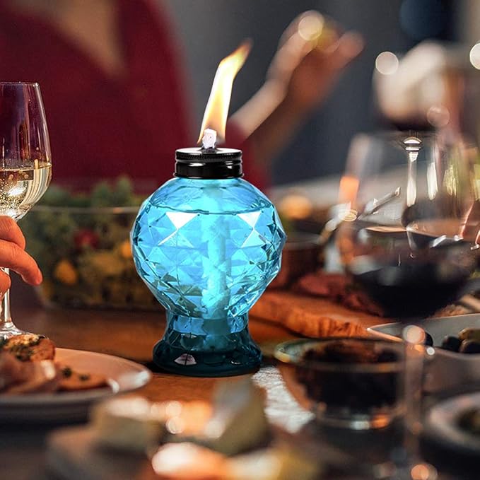 Tewei 4 Pack Glass Table Top Light Torches for Outside Easy to Refill Glass Citronella Torches Outdoor Lanterns Wick and Cap Included Torch for Garden Patio Yard Party