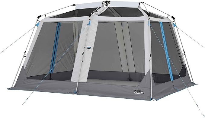 CORE 12’x10' Lighted Instant Screen House | Folding and Portable Large Pop Up Canopy Shelter with LED Lights | Perfect for Family Camping Outdoor Picnic Backyards BBQ Tailgate Patio and Party