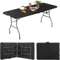 Black Folding Table 6ft Portable Outdoor Folding Camp Table with Built-in Handle &amp Steel Legs Heavy Duty Plastic Foldable Picnic Party Table Easy to Carry and Store