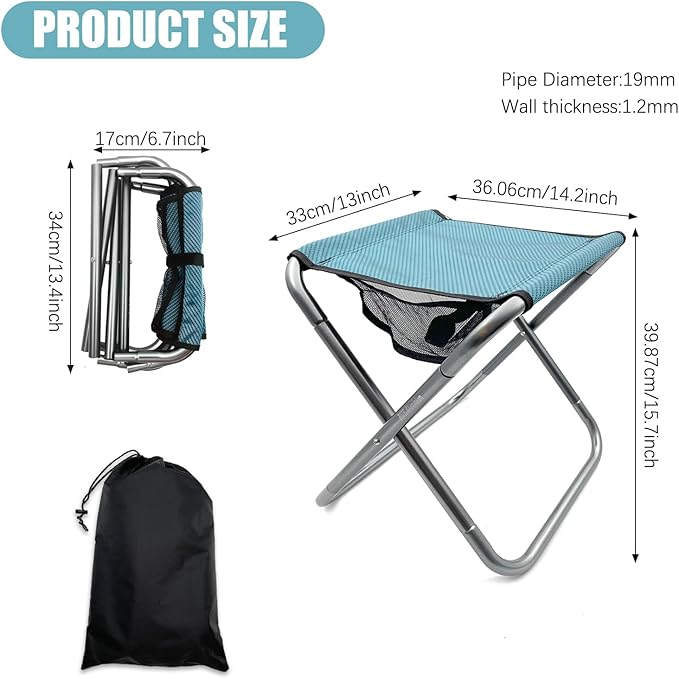 Folding Camping Stool 16 Inch Tall Portable Folding Stool Aluminum Alloy Lightweight Stool Seat Red Foldable Stool with Carry Bag for Fishing Outdoor Camping Hiking and BBQ (Blue)