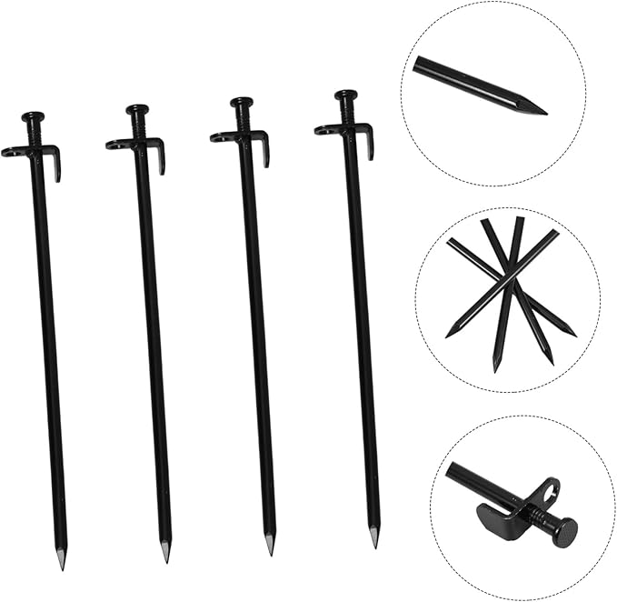 VICASKY 4Pcs Metal Ground Stakes for Garden Durable Outdoor Metal Stakes with Sharp Tips for Tent Fixing Greenhouse and Landscape Compact and Lightweight Design