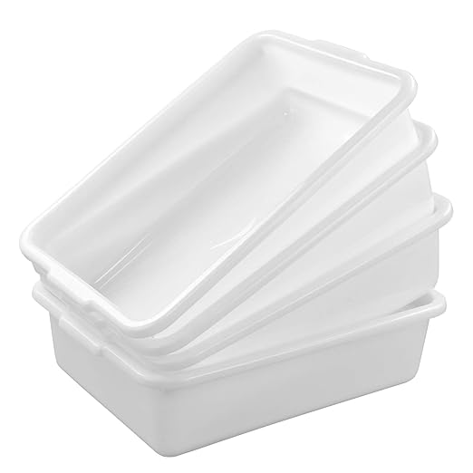 White Small Plastic Bus Pans 4 Packs Food Service Bus Tubs 8 Liters
