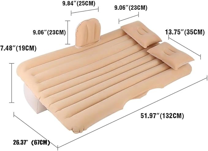 SUV Inflatable Mattress Car Electric Inflatable Bed Camping Car Inflatable Mattress PVC Flocking Car Mattress Cigarette Lighter Fast Inflatable Bed (Beige)