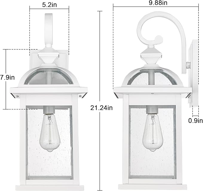 Darkaway Outdoor Lights Fixtures Wall Mount Large 22inch Outdoor Wall Sconce Lights with Seeded Glass Waterproof Outside Exterior Lights Fixture for House Front Porch Patio （Large White）