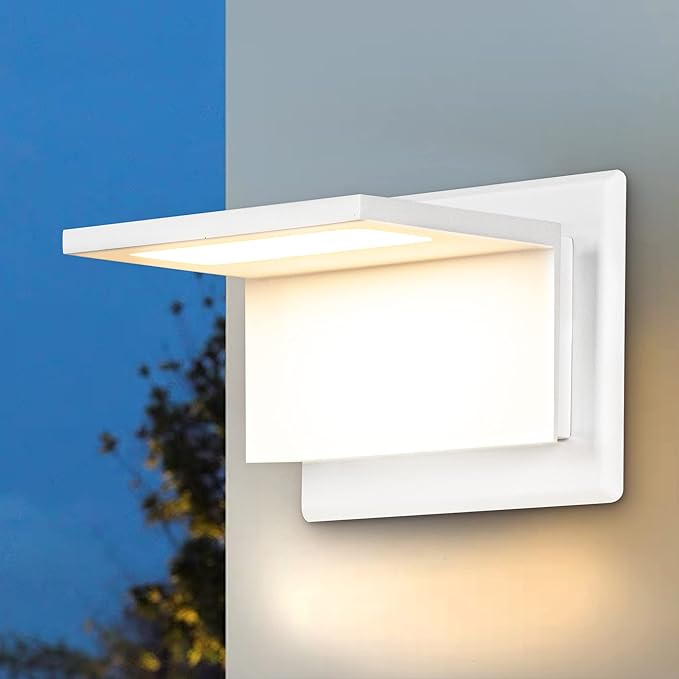 Wall Light Outdoor LED Wall Mount Lamp White Modern Wall Sconce Lighting Lantern Fixture for Porch Front Door Garden Yard Patio IP54 Waterproof 10W 680Lm 3000K