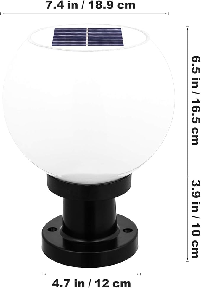 200MM Led Solar Post Light Outdoor Round Ball Landscape Light for Exterior House Garden Yard Patio Fence Deck White Random Base