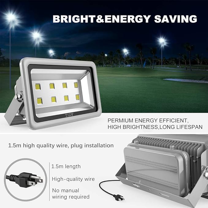 400W LED Flood Light Outdoor2400W Equivalent 40000LM 6000K Daylight White Super Bright FloodLight with Plug85-285V IP66 Waterproof Commercial Lighting for FieldsCountsArenaStadium